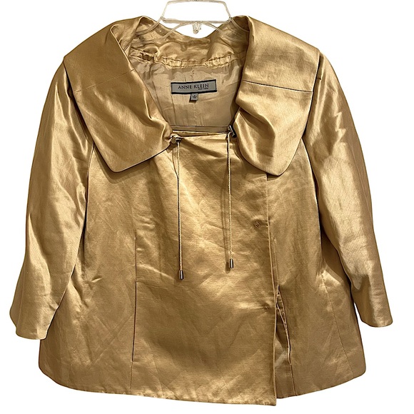 Anne Klein Vintage Gold Cropped Jacket Linen Cotton Blend Minimalist Quality M - Picture 1 of 12